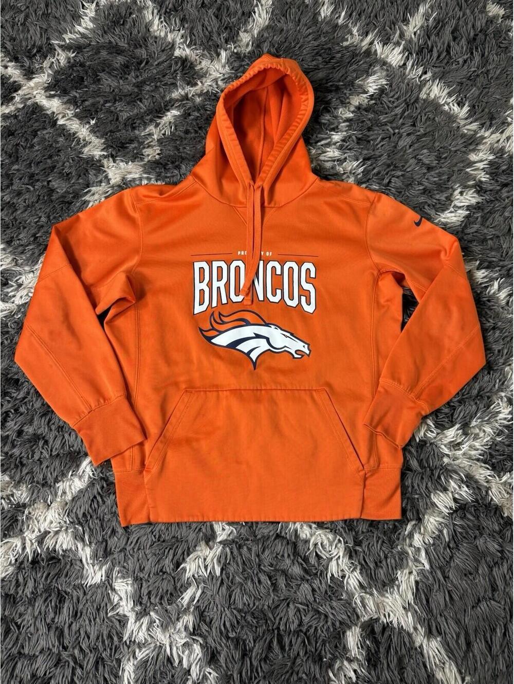 Denver Broncos Nike Hoodie Dri Fit Men’s Medium Orange Pullover Sweatshirt NFL